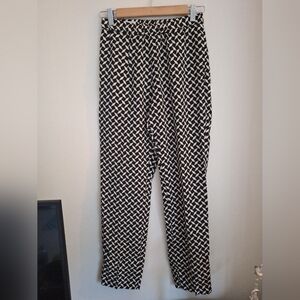 Dries Van Noten Pants Women’s Size 34 Black Beige Geometric Print 100% Viscose